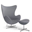 Egg Chair, Christianshavn, Christianshavn 1170 - Light Grey Uni, Satin polished aluminium, With footstool