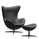 Egg Chair, Leather Essential, Black, Black, With footstool