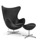 Egg Chair, Leather Essential, Black, Satin polished aluminium, With footstool