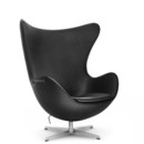 Egg Chair, Leather Essential, Black, Satin polished aluminium, Without footstool