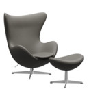 Details Fritz Hansen Egg Chair Egg Chair, Leather Essential, Lava, Satin polished aluminium, With footstool