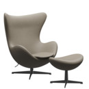 Egg Chair, Leather Essential, Light grey, Black, With footstool
