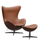 Egg Chair, Leather Essential, Walnut, Black, With footstool