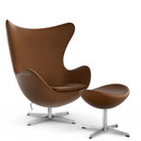 Egg Chair, Leather Essential, Walnut, Satin polished aluminium, With footstool