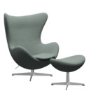 Egg Chair, Re-wool, 868 - Light aqua / natural, Satin polished aluminium, With footstool