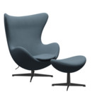 Details Fritz Hansen Egg Chair Egg Chair, Re-wool, 768 - Natural / light blue, Black, With footstool