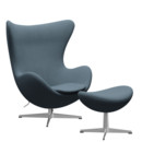 Details Fritz Hansen Egg Chair Egg Chair, Re-wool, 768 - Natural / light blue, Satin polished aluminium, With footstool