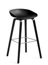 About A Stool AAS 32, Bar version: seat height 74 cm, Black lacquered oak / stainless steel, Black
