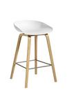 About A Stool AAS 32, Kitchen version: seat height 64 cm, Clear lacquered oak, White