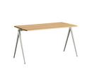 Pyramid Table 01, L 140 x W 65 x H 74 cm, Clear lacquered oak, Steel beige powder-coated 