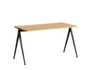Pyramid Table 01, L 140 x W 65 x H 74 cm, Clear lacquered oak, Steel black powder-coated