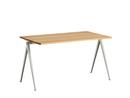 Pyramid Table 01, L 140 x W 75 x H 74 cm, Clear lacquered oak, Steel beige powder-coated 