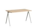 Pyramid Table 01, L 140 x W 75 x H 74 cm, Matt lacquered oak, Steel beige powder-coated 