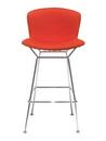 Bertoia Barstool, Full upholstery, satin chrome-plated, Bright Red (Tonus 130)