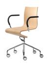 Work Chair Seesaw, Chrome plated, with gas spring, With armrests, same colour as base, Natural oak