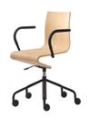Work Chair Seesaw, Black, with gas spring, With armrests, same colour as base, Natural oak