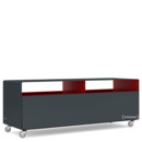 TV Lowboard R 109N, Bicoloured, Anthracite grey (RAL 7016) - Ruby red (RAL 3003), Industrial castors