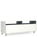 TV Lowboard R 109N, Bicoloured, Pure white (RAL 9010) - Basalt grey (RAL 7012), Industrial castors