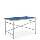 Children's Table Eiermann, 120 x 70 cm, Linoleum midnight blue (Forbo 4181) with oak edges, Silver