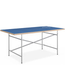 Children's Table Eiermann, 150 x 75 cm, Linoleum midnight blue (Forbo 4181) with oak edges, Silver