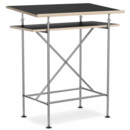 High Desk Milla, 70cm, Clear lacquered steel, Black melamine with oak edges