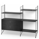 String System Floor Shelf with Drawers, Black, Black ash veneer