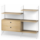 String System Floor Shelf with Drawers, White, Oak veneer