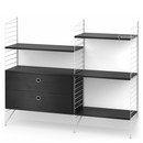 String System Floor Shelf with Drawers, White, Black ash veneer