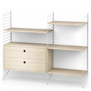 String System Floor Shelf with Drawers, White, Ash veneer