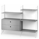 String System Floor Shelf with Drawers, White, Grey lacquered