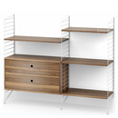 String System Floor Shelf with Drawers, White, Walnut veneer