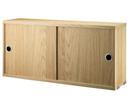String System Cabinet With Sliding Doors, Oak veneer, 20 cm