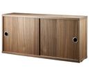 String System Cabinet With Sliding Doors, Walnut veneer, 20 cm