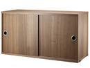 String System Cabinet With Sliding Doors, Walnut veneer, 30 cm