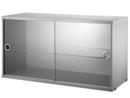 String System Display Cabinet With Sliding Glass Doors, Grey lacquered