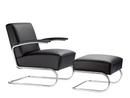 S 411, Leather nero, Chrome-plated, With footstool, No glides