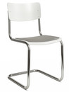 S 43 Classic, Chrome-plated frame, Lacquered beech, Pure white (RAL 9010), Seat pad with upholstery light grey melange, No glides
