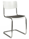 S 43 Classic, Chrome-plated frame, Lacquered beech, Pure white (RAL 9010), Seat pad with upholstery black, No glides