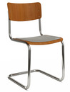 S 43 Classic, Chrome-plated frame, Stained beech, Cherry tree, Seat pad with upholstery light grey melange, No glides