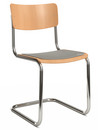 S 43 Classic Cantilever Chair, Chrome-plated frame, Stained beech, Natural beech, Seat pad with upholstery light grey melange, No glides