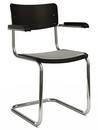 S 43 F Classic, Chrome-plated frame, Lacquered beech, Deep black (RAL 9005), Seat pad with upholstery light grey melange, No glides