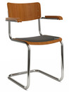 S 43 F Classic, Chrome-plated frame, Stained beech, Cherry tree, Seat pad with upholstery black, No glides