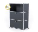 USM Haller E Highboard M with Compartment Lighting, Anthracite RAL 7016, Cool white