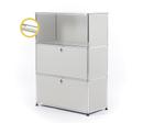 USM Haller E Highboard M with Compartment Lighting, Light grey RAL 7035, Cool white