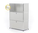 USM Haller E Highboard M with Compartment Lighting, Light grey RAL 7035, Cool white