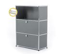 USM Haller E Highboard M with Compartment Lighting, Mid grey RAL 7005, Cool white
