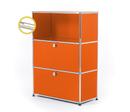 USM Haller E Highboard M with Compartment Lighting, Pure orange RAL 2004, Warm white