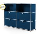 USM Haller E Highboard L with Compartment Lighting, Steel blue RAL 5011, Cool white