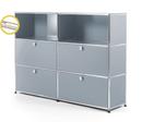 USM Haller E Highboard L with Compartment Lighting, USM matte silver, Warm white