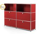 USM Haller E Highboard L with Compartment Lighting, USM ruby red, Warm white